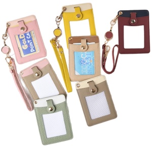 Vertical Style Litchi Pattern Contrast Color PU Business Card Easy Pull Buckle Work Permit Adjustable <b>Lanyard</b> - Product Image 3