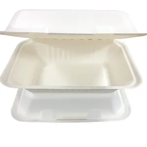 1000Ml Magnetronveilig Stapelbaar Afhaalmaaltijden Voor Het Bereiden Van Voedsel Met Deksel Wegwerp Bagasse Lunchbox