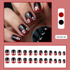 24 <span class=keywords><strong>Uñas</strong></span> Postizas Brillantes en la Oscuridad para Halloween, <span class=keywords><strong>Uñas</strong></span> con Diseño <span class=keywords><strong>de</strong></span> Calavera en Degradado Rojo Sangre - Product Image 2