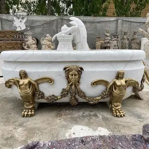 Vasche da bagno in marmo naturale massello con statue in bronzo dorato per la decorazione domestica