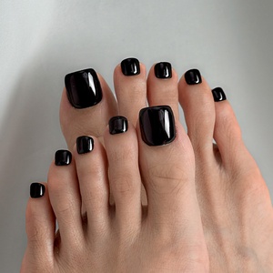 BTArtbox 30 Uds. al por mayor, puntas de uñas de gel suave personalizadas, uñas postizas cortas de gel negro sólido para los pies, uñas artificiales a presión para los pies - Product Image 2