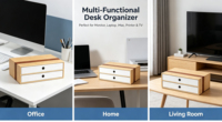 Organizador de Escritorio de Bambú, Gabinete de Almacenamiento con Detalles Acrílicos, Caja de Almacenamiento para Suministros de Oficina, Joyería, Cosméticos, Hogar