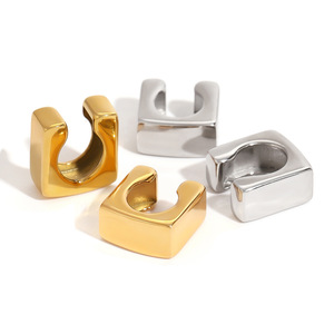 Geometric <b>Clip</b>-On Earrings Stainless Steel Gold <b>Silver</b> Minimalist Design For Everyday Wear - Product Image 1