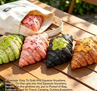 Jouet anti-stress souple en forme de croissant au fromage PU, à rebond lent, qualité alimentaire, saveur matcha noir et fraise, unisexe, 14 ans et plus