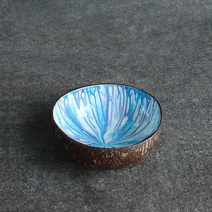 Wholesale Handmade Lacquer Coco Shell Rainbow Fireworks Wooden Salad Bowl Custom Coconut Bowl