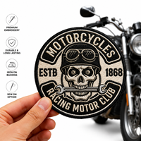 Patch brodé personnalisé pour moto, logo tête de mort, thermocollant ou à coudre sur tissu, pour vestes, chapeaux, sacs, OEM ODM, vente en gros