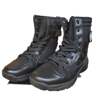 Botas de malla de caña alta unisex, transpirables, con parches de cuero, tacón bajo, para senderismo, montañismo, patrulla, con absorción de impactos y antideslizantes. - Product Image 5