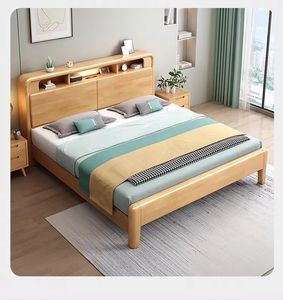 Cama Doble Moderna de Estilo Nórdico, Cama King Size con Base de Madera Maciza de Pino para Dormitorio, Apartamento, Villa u Hotel - Product Image 5