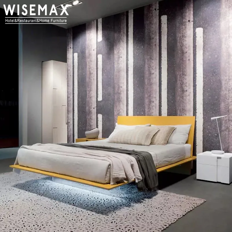 WISEMAX furnitur tempat tidur king nyaman, furnitur kelas atas kayu solid ekonomis bingkai tempat tidur pernikahan ganda
