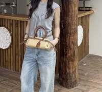 Tas Mini Wanita Trendy, Selempang Satu Bahu, Tas Anyaman dengan Ritsleting untuk Pantai