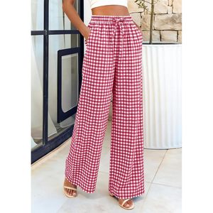 Gingham Pajama <b>Pants</b> Women Lightweight Cotton Wide Leg Palazzo <b>Plaid</b> Trousers Summer Casual Breathable <b>PJ</b> Bottoms - Product Image 2