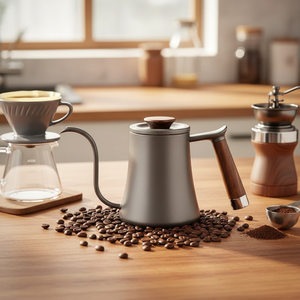 Cafetera de Espresso de 600ml con Asa de Madera Maciza, Acero Inoxidable 304, Boquilla Larga, Diseño de Cuello de Cisne, Filtro de Goteo, Olla Colgante - Product Image 1