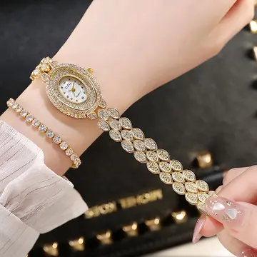 Jam Tangan Kuarsa Kristal Wanita, Perhiasan Gelang Mewah Modis Hadiah untuk Wanita