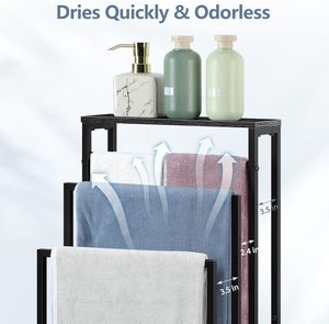 Portasciugamani in metallo industriale a 3 livelli con supporto da bagno nero con scaletta <span class=keywords><strong>porta</strong></span> oggetti per camera da letto e soggiorno - Product Image 5