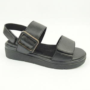 Sandales noires en cuir véritable à plateforme, bout ouvert, semelle épaisse, fermeture à lanières, chaussures plates d'été antidérapantes - Product Image 1