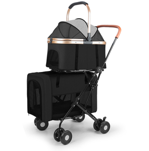 Foldable Double Pet Stroller with Removable Mesh Carrier <b>4</b> <b>Wheels</b> for Small Dogs Cats Travel - Product Image 1