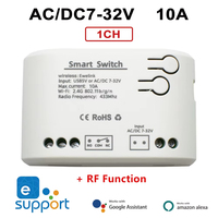 Interrupteur intelligent Wifi EWelink, automatisation domestique, relais Wifi 1CH, AC DC 7-32V AC 85-250V, interrupteur intelligent pour lampe, compatible avec Alexa et Google Home