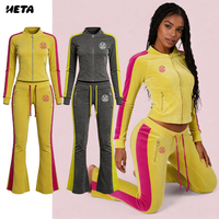 Échantillon disponible, ensemble deux pièces personnalisable en velours, veste zippée, coton et élasthanne, style Y2K, vêtements de détente pour femmes, automne, plusieurs couleurs disponibles