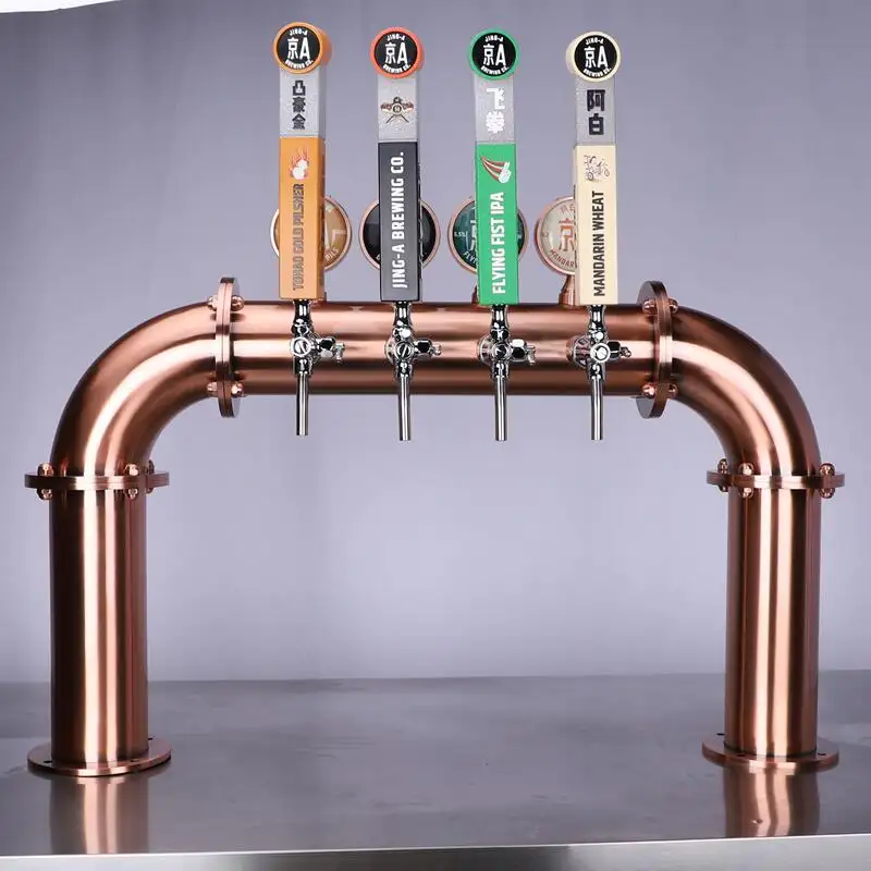 Puente de cobre personalizado, columna de cerveza, fuente, 4 barras de grifo, dispensador de cerveza de acero inoxidable, torre de cerveza