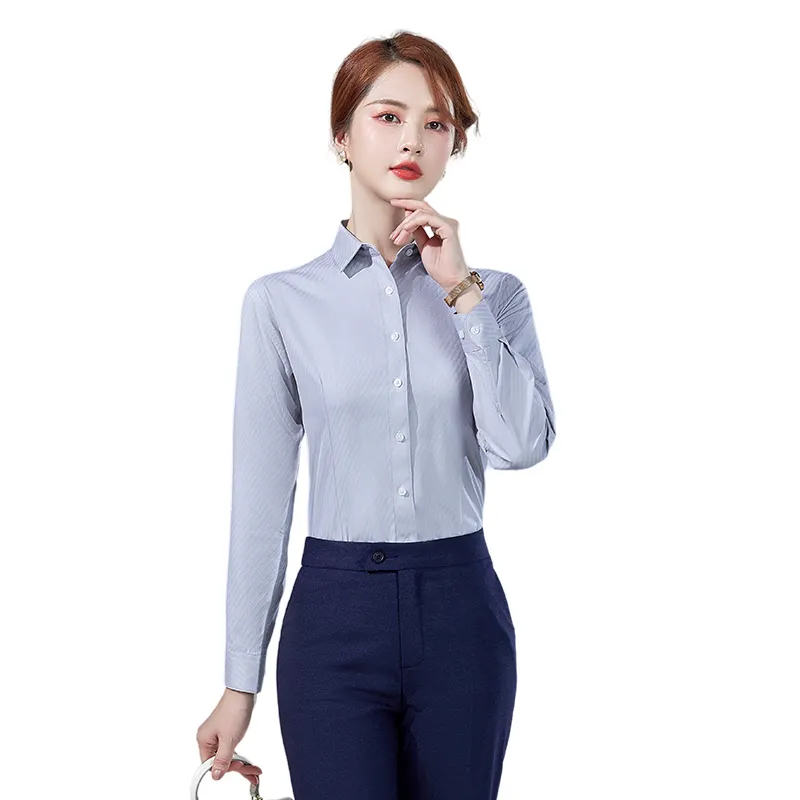女性のためのスリムフィット高品質コットンドレスシャツ女性のための女性のフォーマルなビジネスシャツ女性のためのオフィスワークプラスサイズのシャツ