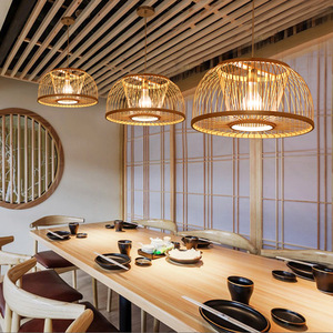 Bamboo Weaving Chandelier Round E27 Led <b>Light</b> For <b>Dining</b> Room Hotel Restaurant Japanese Style Lighting Fixture - Product Image 1
