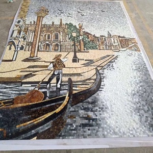 Paisaje acuático de Venecia cortado a mano estilo europeo costumbres culturales mosaico Mural vidrio Oficina pared decoración barquero arte mosaico rompecabezas azulejos - Product Image 5