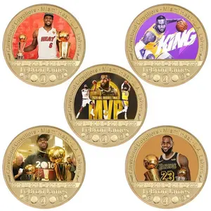 Wholesale Good Stock Commemorative UV Printing Gold NBA Sports Coins Featuring Kobe James Durant Curry with Logo Theme