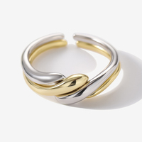 Juego de Anillos Combinados Daidan para Mujer, Dos Tonos, Plata, Chapado en Oro Irregular, Joyería, Anillo Ajustable con Diseño de Onda