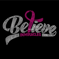 Sensibilisation au cancer du sein croire ruban rose vif cristal strass transfert de chaleur Applique pour sport soutien-gorge chemise vêtements sacs