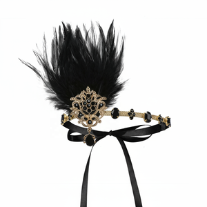 एरेक्सी महिलाओं के वयस्कों 1960 एस गैट्सबी विंटेज मस्कुरेडे हेडबैंड ब्लैक फेदर हेयर एक्सेसरी मॉडल H016 - Product Image 5