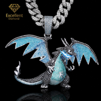 Pendentif Dragon en Argent Sterling 925 Moissanite Personnalisé Luxe Iced Out pour Hommes, Accessoire de Mode Streetwear Hip Hop