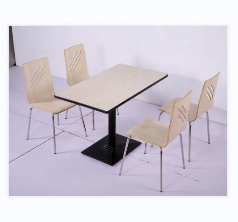 Tamanho padrão restaurante mesa móveis jantar assento curvo mesa de madeira cantina tabelas e cadeiras
