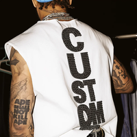 Fabricants de vêtements personnalisés : T-shirt court en coton 100% avec motif pierres précieuses pour hommes, débardeur sans manches, débardeur musculation