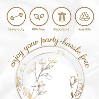 Ensemble de vaisselle élégant de 32 pièces en plastique de qualité supérieure sans BPA, comprenant 16 assiettes de 7,5'' et 16 assiettes de 10,25'', design floral, bord doré