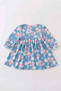 Robes d'automne pour filles, imprimées de fleurs, nouveau style, vêtements pour enfants à la mode, nœud papillon, robe douce à manches longues pour bébé fille - Product Image 5
