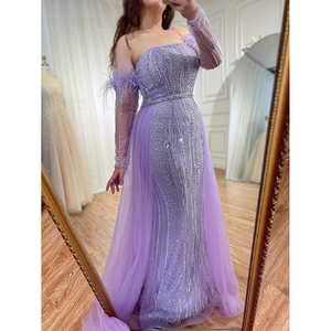 Vestidos de noche morados sin tirantes con mangas extraíbles Serene Hill LA72029 Vestidos de fiesta con cuentas <span class=keywords><strong>para</strong></span> mujeres Rts - Product Image 2