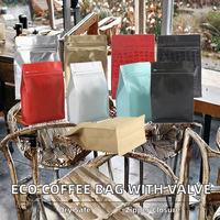 Sac d'emballage pour café à fond plat recyclable personnalisé avec fonction anti-humidité, valve et fermeture éclair imprimées en gravure