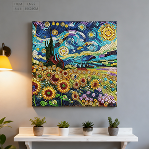Kit Fai-da-Te per Pittura in Cristallo 5D, Stile Notte Stellata di Van Gogh <span class=keywords><strong>con</strong></span> Grandi <span class=keywords><strong>Girasoli</strong></span> Gialli per Decorazione Murale - Product Image 6