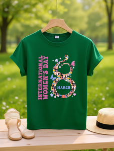 T-shirt Verde per la Giornata Internazionale della Donna, Manica Corta, Collo Tondo, Stampa Grafica, Abbigliamento Casual per Donne, Tutte le Stagioni, Tessuto Jersey - Product Image 2