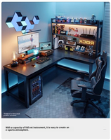 Bureau d'angle en bois avec surface en panneau à base de bois pour la maison, l'e-sport, la configuration informatique de chambre à coucher de style chinois, et la chaise d'apprentissage pour étudiant