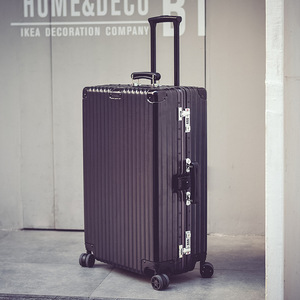 Unisex Aluminum Frame Trolley Case 4 Wheel Lockable Solid Color Large Capacity Carry On <b>Suitcase</b> For Long Distance Travel - Product Image 4