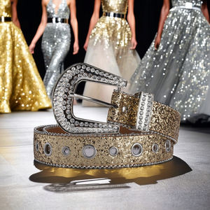 Ceintures de taille en strass de concepteur de luxe pour les femmes larges ceintures en PU avec boucle en alliage élastique Style décontracté ceintures de taille de Jean - Product Image 4