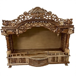 Temple en bois Sagwan style paon pour la maison, finition naturelle, sculpté à la main, petit temple pour Pooja Ghar - Product Image 1