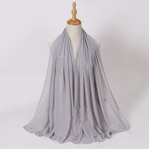 Wholesale Muslim Instant Scarf Pearl Chiffon Headscarves Lazy Head Cover Middle East Ethnic Women Scarf Hijab