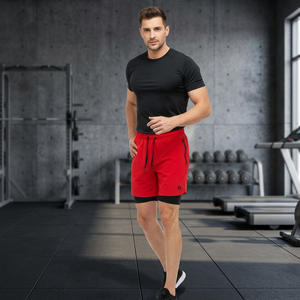 Shorts de sport mi-taille CRUISIN pour hommes, à séchage rapide, en polyester à carreaux rouges, coupe athlétique, les plus vendus, à prix de gros - Product Image 5