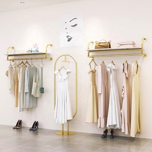 Moda <span class=keywords><strong>Pretty</strong></span> Golden Garment Stand Montado en la pared Mujer Ropa Estante de exhibición para <span class=keywords><strong>tienda</strong></span> Boutique - Product Image 3