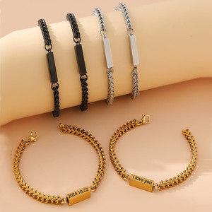 Design minimaliste personnalisé gravé au laser en acier inoxydable Bracelets de couple en vrac chaîne de <span class=keywords><strong>blé</strong></span> barre bracelets de mode pour hommes et femmes - Product Image 2