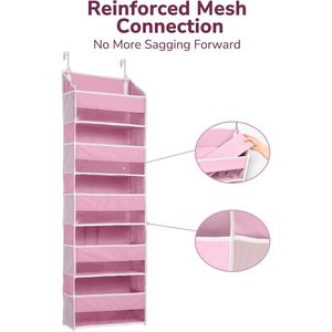 Organisateur de porte suspendu en tissu non tissé rose avec 5 grandes poches et 10 poches latérales en filet pour rangement de bébé - Product Image 5
