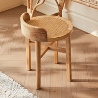 Ensemble table et chaises de chambre à coucher en rotin naturel tressé carré, coiffeuse avec miroir et commode en bois, fabrication OEM Foshan pour hôtels et maisons