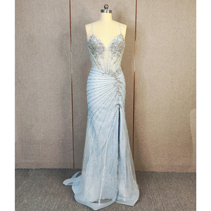 Elegante Abito da Sera a <span class=keywords><strong>Sirena</strong></span> con Scollo a V, Paillettes e Perline, Lunghezza a Terra con Strascico per Donne - Product Image 1